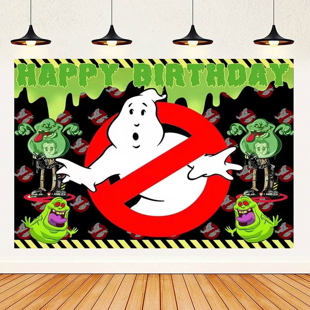 Cartoon Ghostbusters Thema Geburtstags feier liefert Jungen grünen Geist Ballon Banner Hintergrund Kuchen Topper Kinder Baby Dusche Geschenk – Detail 25