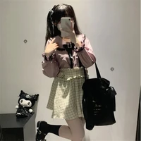 Jirai Kei Peter Pan Collar Japan Blouse Y2K Long Sleeves Lolita Crop Top Sweet Patchwork Bow Spring Kawaii Vintage Lace Jk Shirt - Image 6