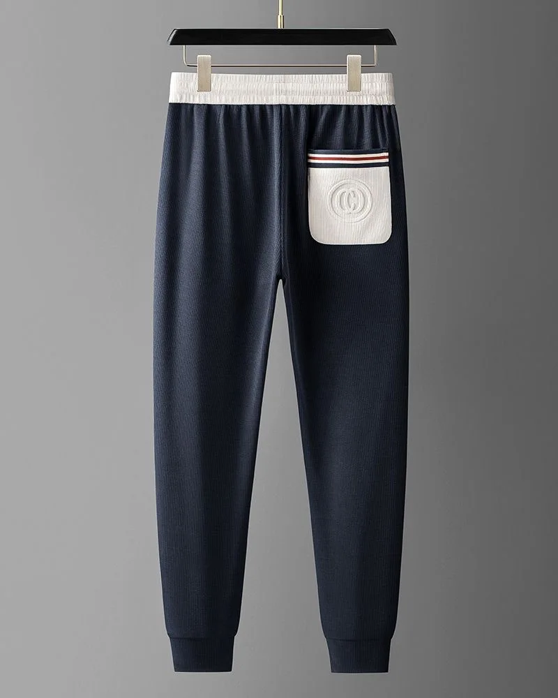 High grade and soft Cool feeling Modal casual pants men's 2024 summer trend color contrast stitching bee embroidery sports pants