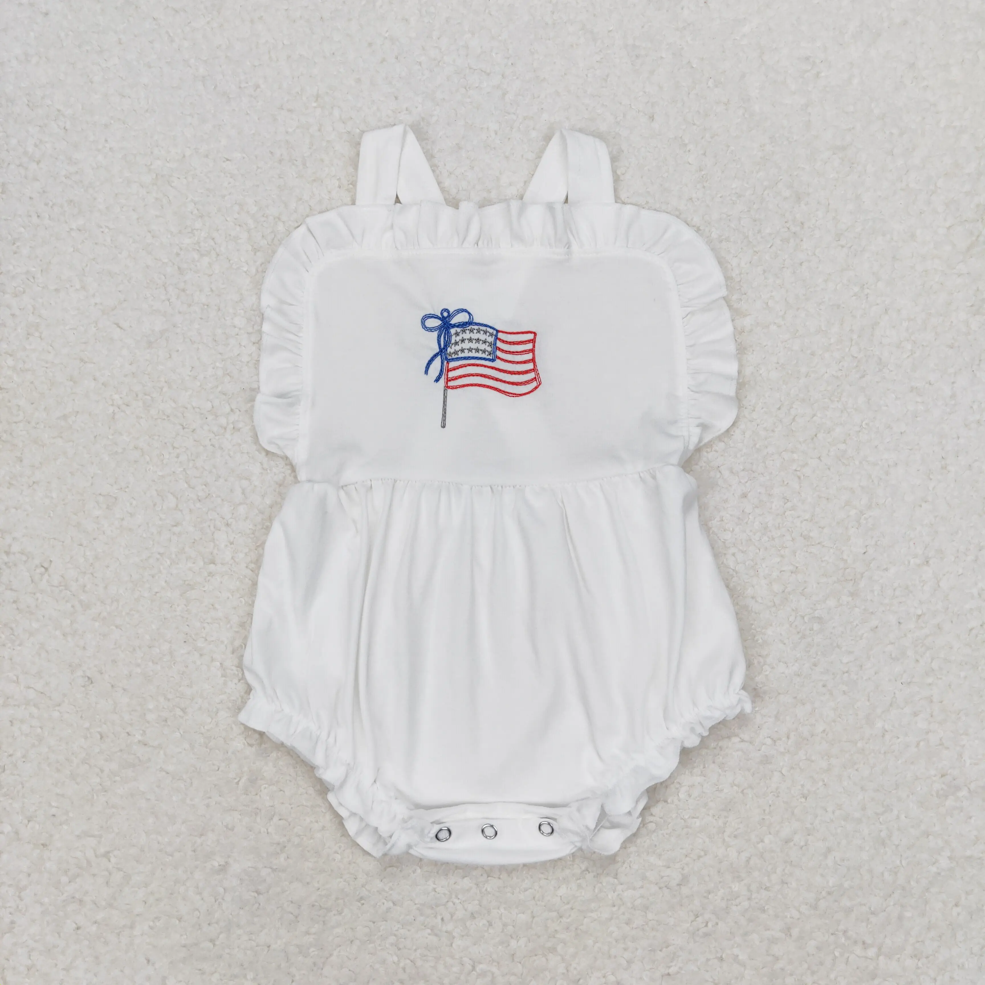Wholesale Baby Girl Embroidery July 4th Bubble Romper Newborn Toddler Sleeveless Flag White Cotton Kids Children Overall Clothes 2