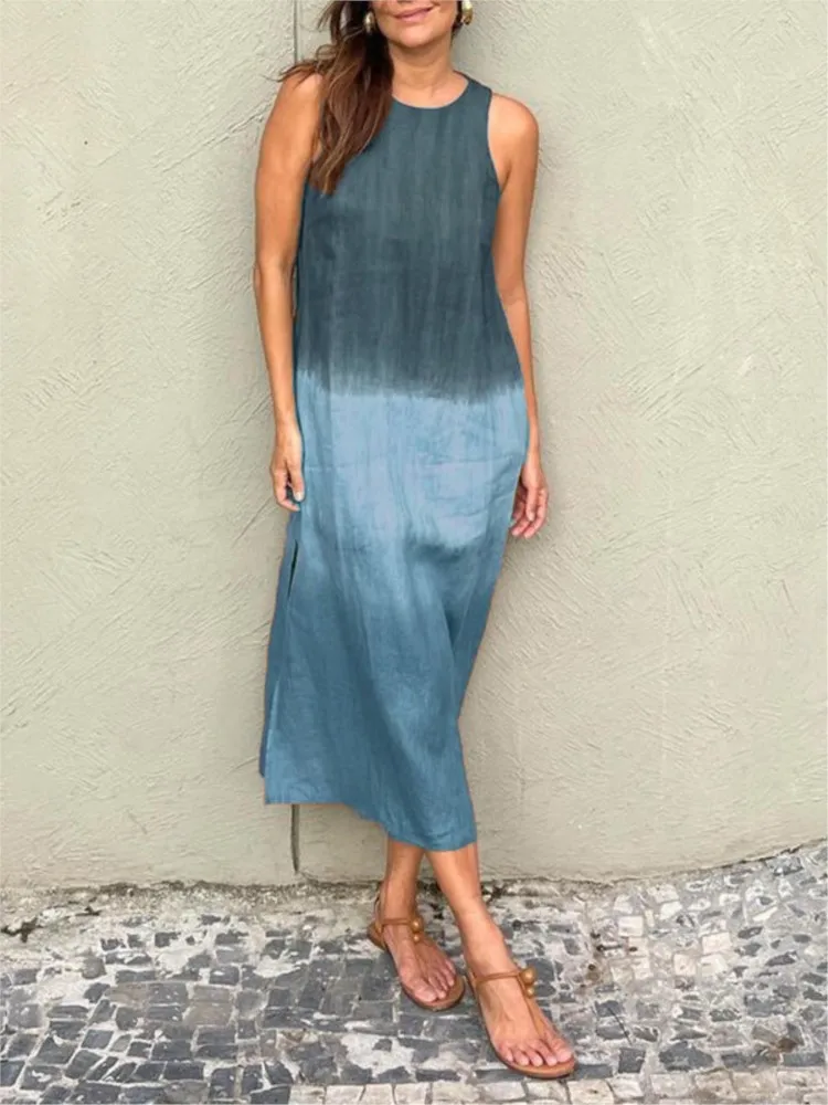 

Summer Fashion Beach Holiday Dresses Women Casual O Neck Patchwork Color Long Dress Women Boho Elegant Sleeveless Party Dress