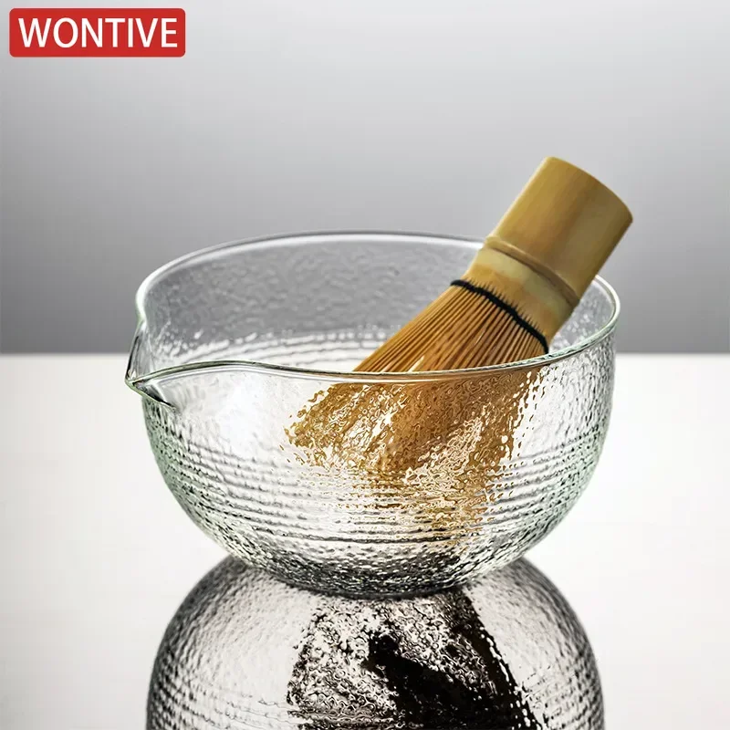Matcha Whisk Set 2pcs/Set Clear Glass Japanese Tea Set Reusable 500ml Bowl Tea Lovers tea whisk,matcha bowls