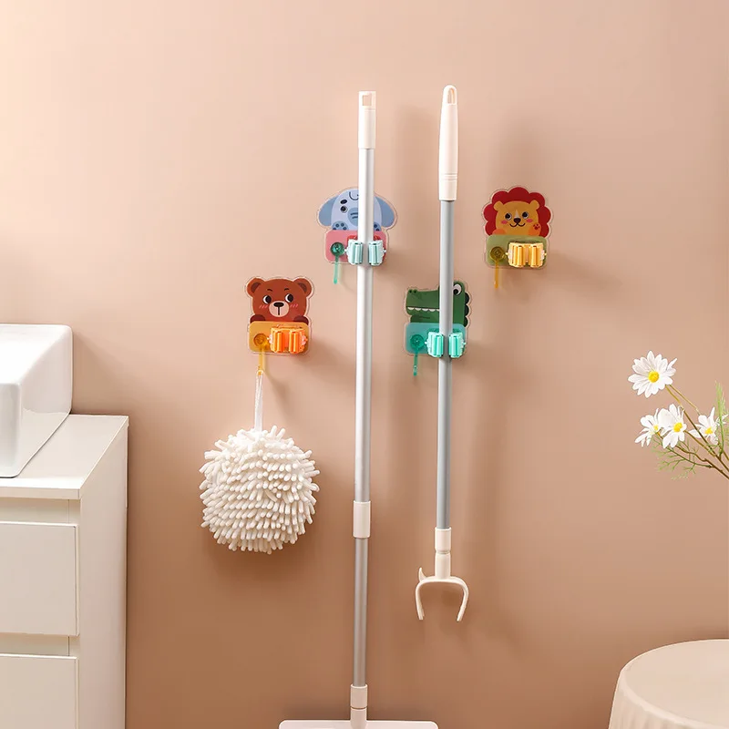 Multifunctional Mop Holder Hook Mop Clip Bathroom Balcony Wall Hanging