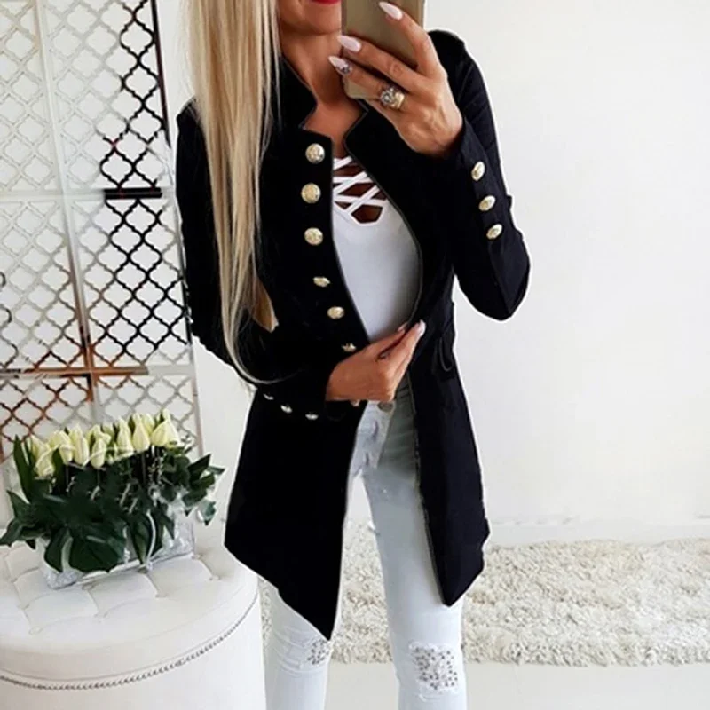 Women Casual Single Breasted Pocket Women Long Jackets Elegant Long Sleeve Blazer Outerwear 2023 New Autumn Winter Suit Blazer
