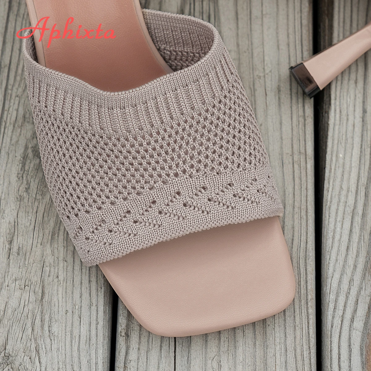 Aphixta Women 7CM High Heels Mules Woman Slides Stretch Fabric Fashion Slippers For Women Summer Shoes Woman 2025 Trend Shoes