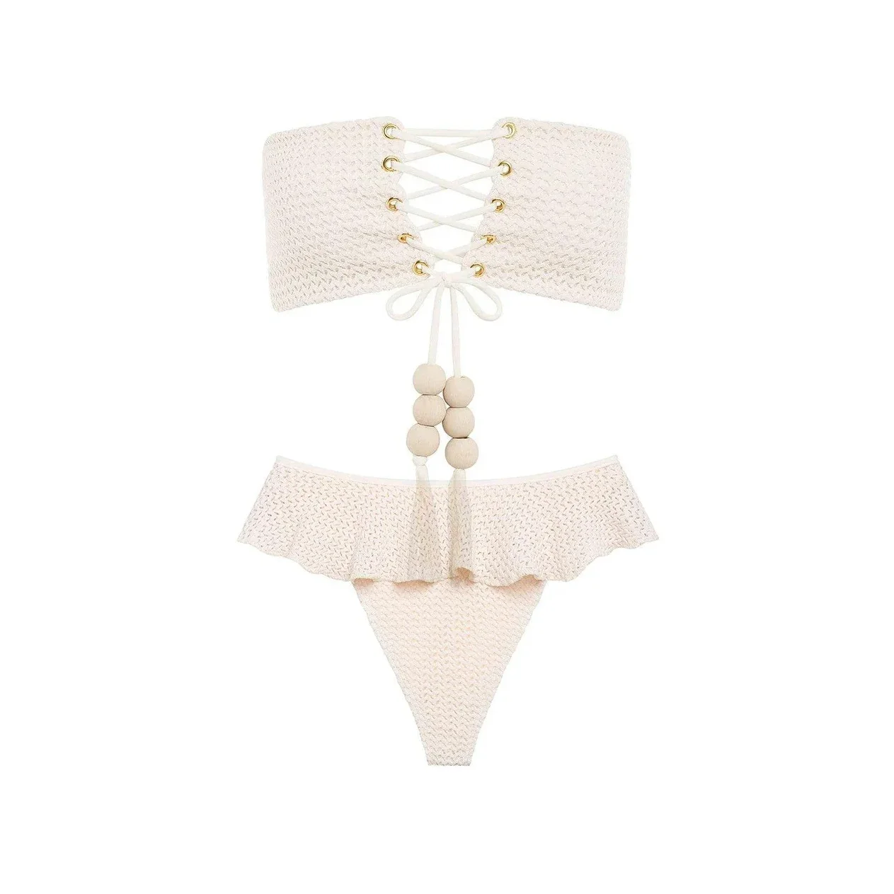 Sexy 3Pcs Bone Crochet Bikini With Beach Pant Women Swimsuit Female Swimwear Corset Biquini Cut Out Swim Suit Bodysuit Beachwear
