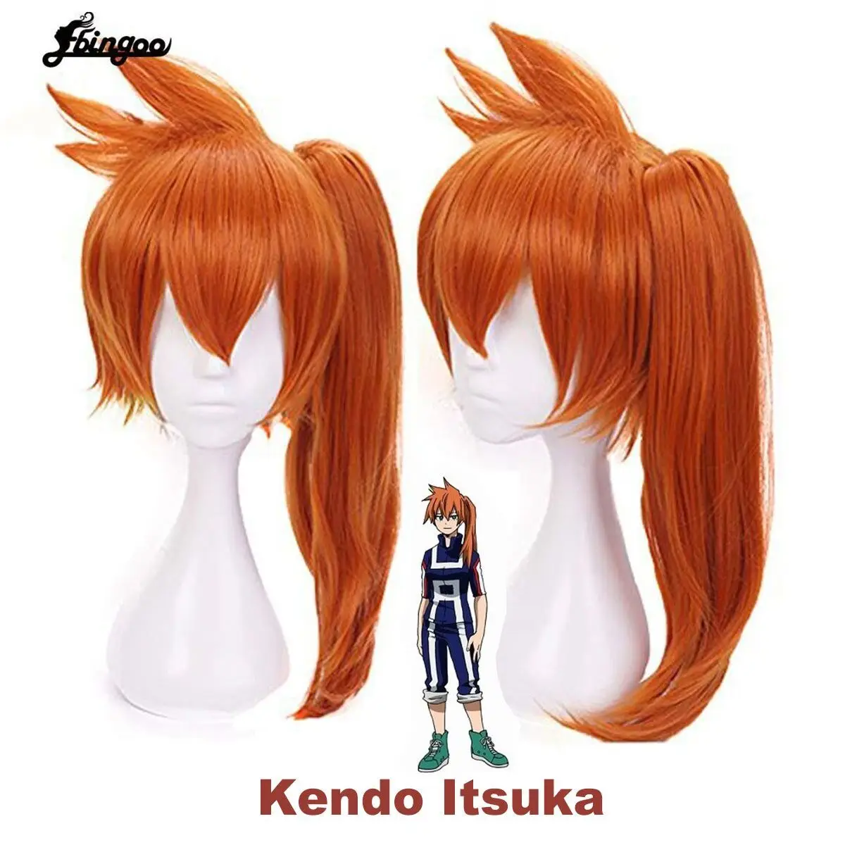 Ebingoo Synthetic Wig My Hero Academy Itsuka Kendo Cosplay Wig Long Straight Ponytail Orange Hair Wigs  For Halloween Party открытка you are my hero orange