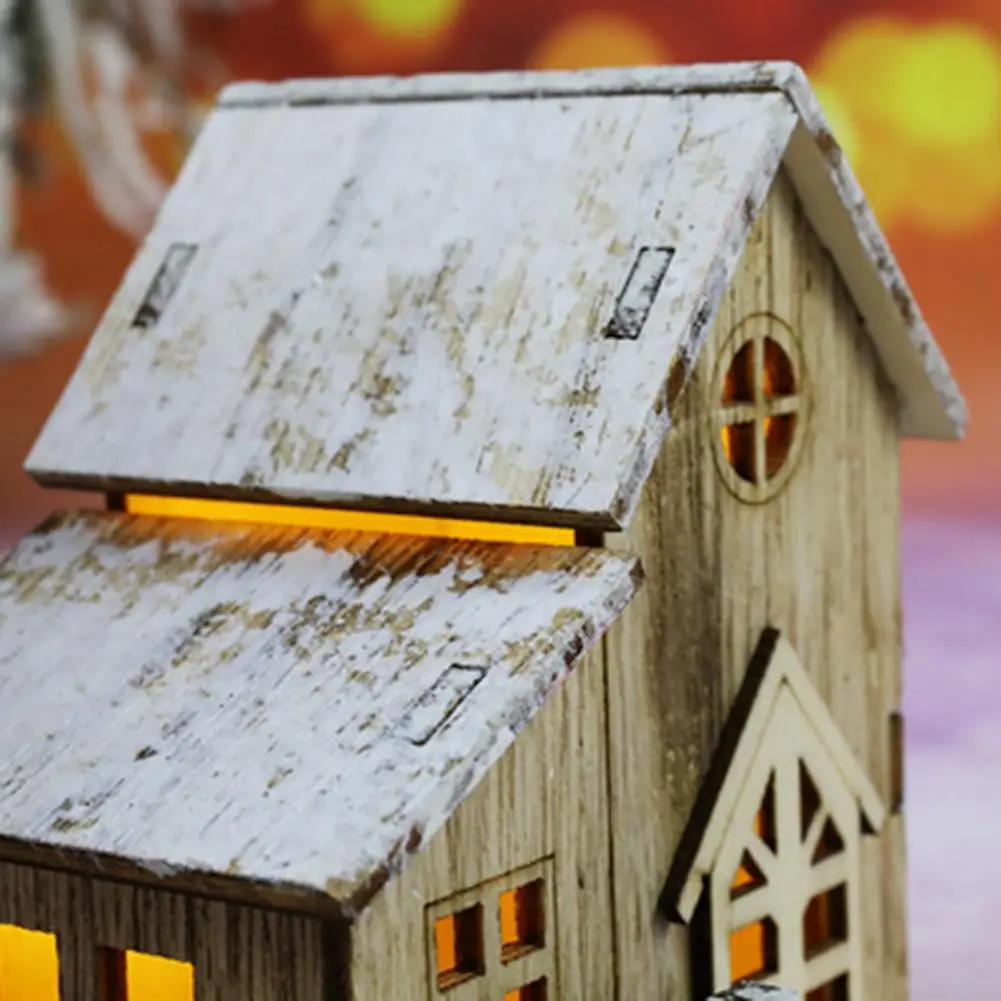 8*10cm Christmas House Wooden Glowing Decorative Festival Ornamental Table Centerpieces Mini LED Light Xmas Village Farmhouse