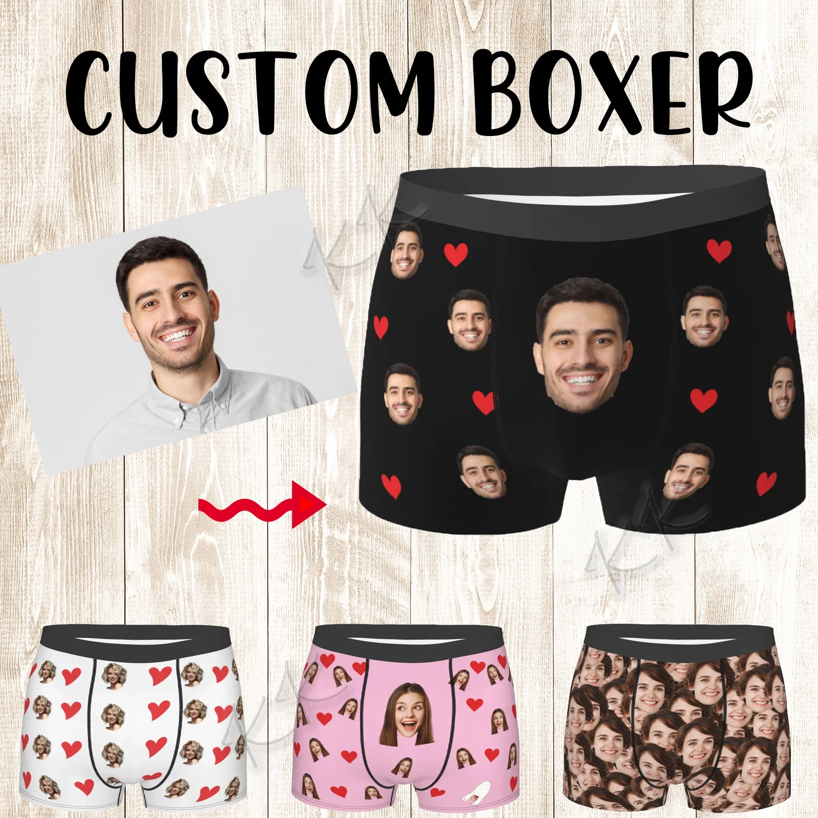 

Men Gift Custom Face Boxers Valentine's Day Gift Personalized Photo Underwear Design Birthday Boxer Briefs for Boyfriend Husband