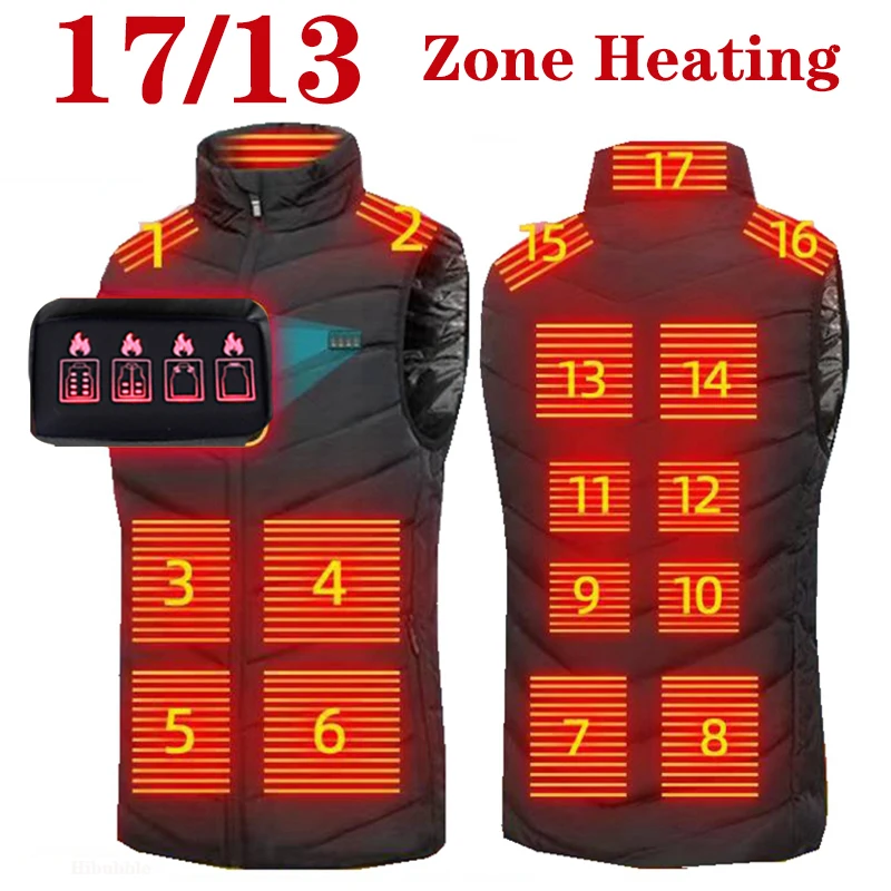 Men/Women USB Infrared 17 Heating Areas Vest Jacket Men Winter Electric Heated Vest Waistcoat For Sports Hiking Oversized