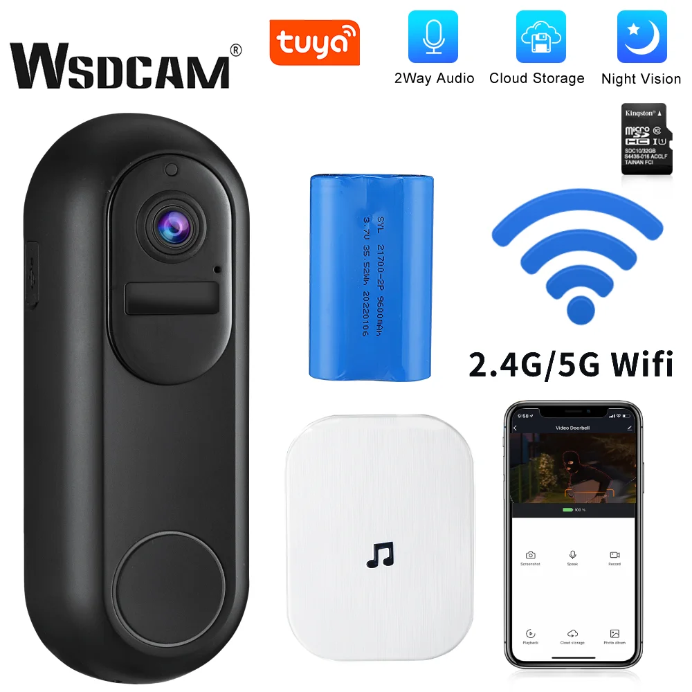 Wsdcam Video Doorbell Tuya Wifi Wireless Doorbell Camera 1080P HD Night Vision Intercom Door Bell Smart Home Security Protection aiphone intercom system