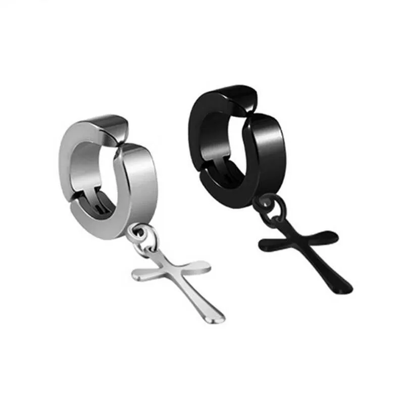Ear Clip Earrings Clip Earrings Ear Clip Ear Accessories Men Clip Earrings Cross Shaped Titanium Steel Ear Clip Earrings