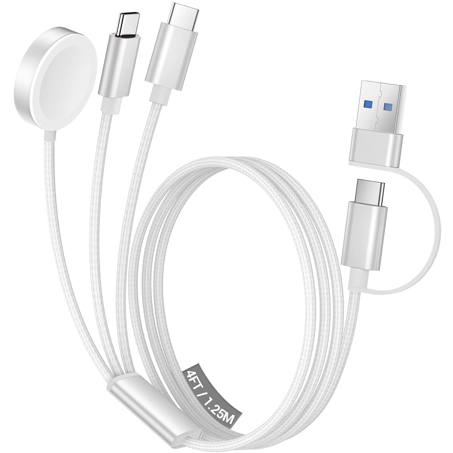 Enhanced Multi-Device Fast Charging Cable with Magnetic Wireless Charger Functionality for Smartwatches and Smartphones