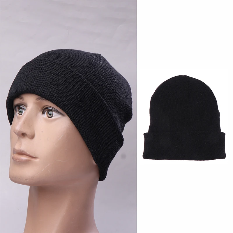 

1Pc Men Women's Fashion Black Pullover Woolen Knitted Wool Hip Hop Beanie Snow Hat Topi Benie Berhuruf