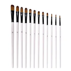Juego de pinceles con mango de madera, set de 12 pinceles con pelo de nailon para pintar con acuarela, pintura al óleo y acrílica