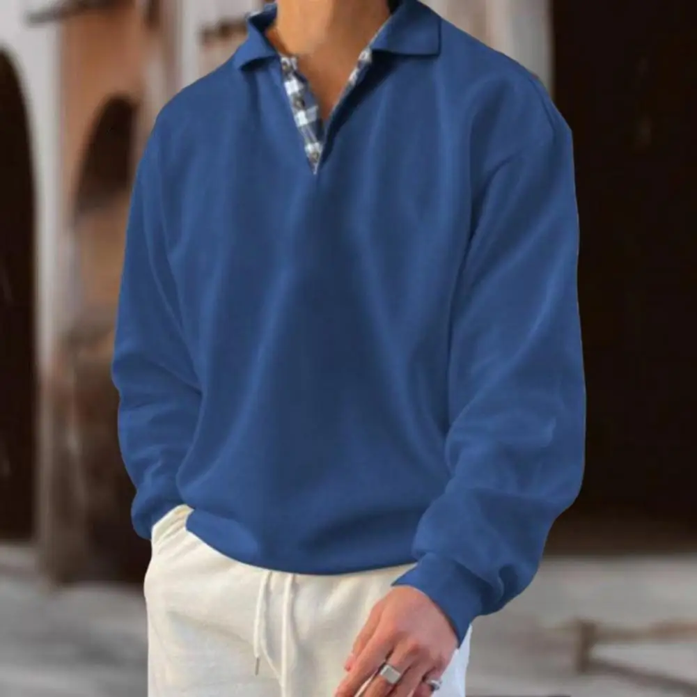 

Men Spring Fall Top Stylish Men's Casual Sweatshirt Loose Lapel Pullover with Buttons Plus Size Mid Length Top for Daily Wear