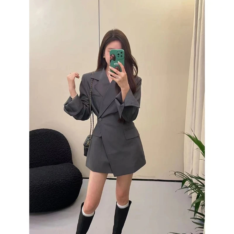 

Women's Autumn Vintage Casual Long Sleeve Sleeve Blazer Suit Coats Commuting Solid Color Nipping Waist Blazers Woman Clothing