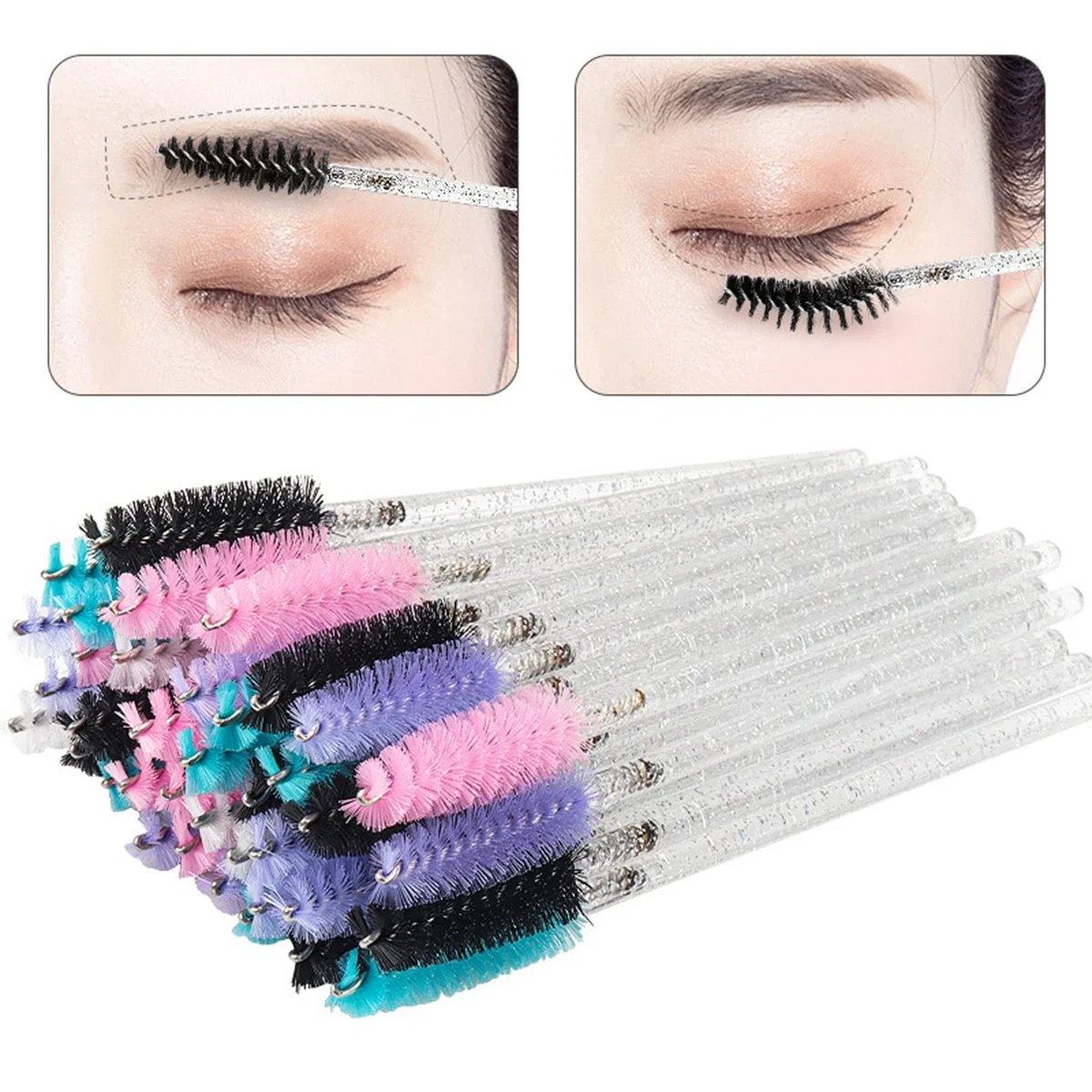 100 Pcs Crystal Eyelash Brush Disposable Mascara Wands Eyelash Extension Microbrush Eyebrow Applicator Makeup Brush 6