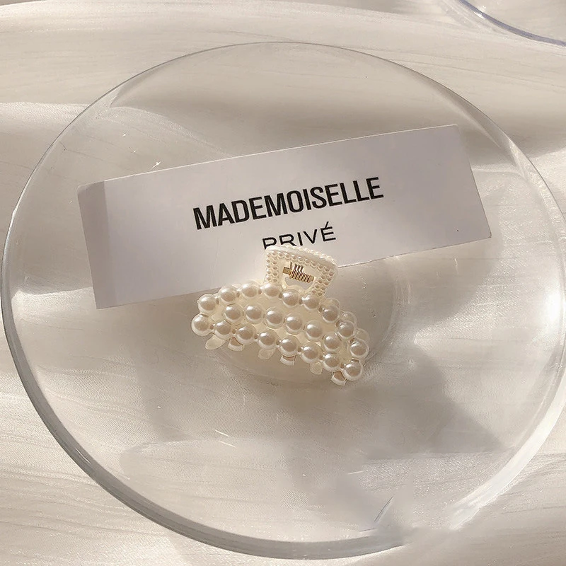 6 Stück weiße Perlen-Spitzen-Haarspange mit Schleife für Frauen, kleine Größe, süßer halbhoher Kunststoff-Griffclip – Detail 8