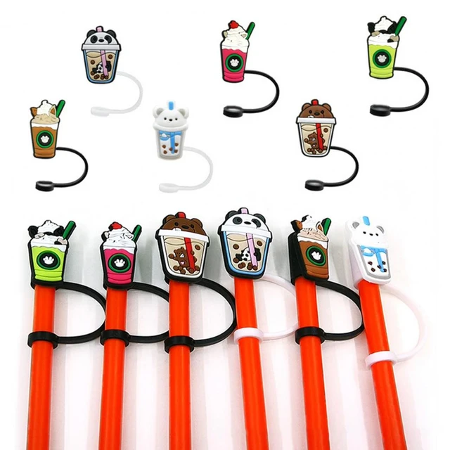 Cartoon Silicone Straw Toppers With Reusable Dust Plug For Drinks