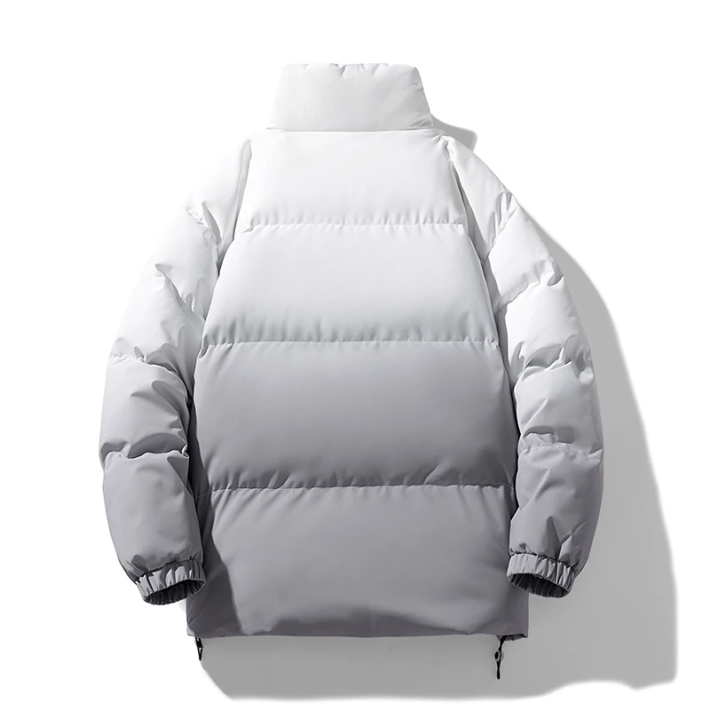 2023 Autumn and Winter Men's Standing Neck Spliced Zipper Drawstring Pocket Colored Fashion Casual Long Sleeve Loose Bread Coat