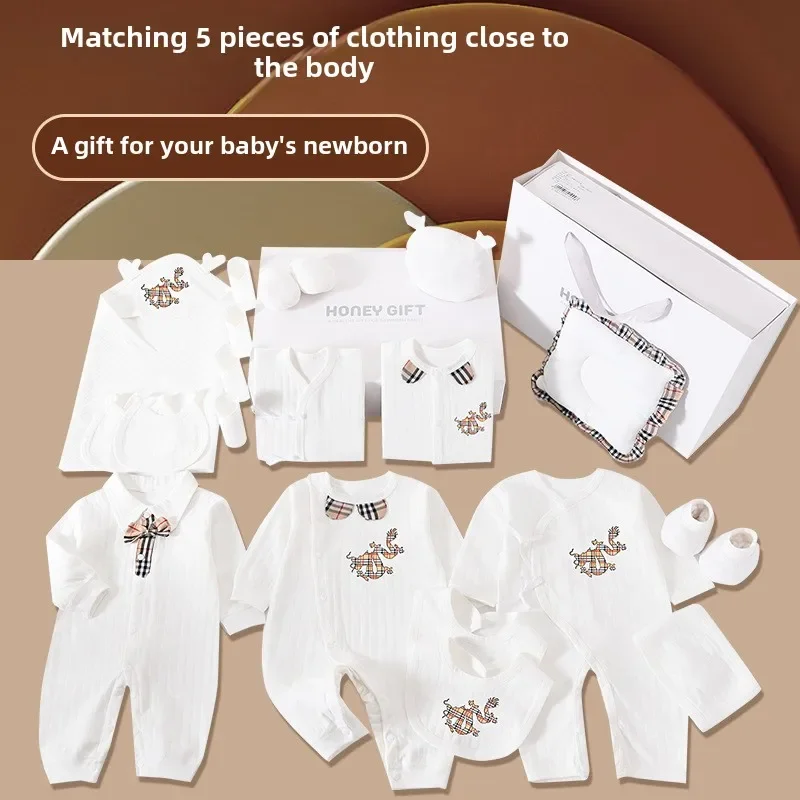 Newborn Underwear Luxury Clothes Set for 0-6-months Baby Boys and Baby Girls White Romper High Quality Cotton Set Hospital Items