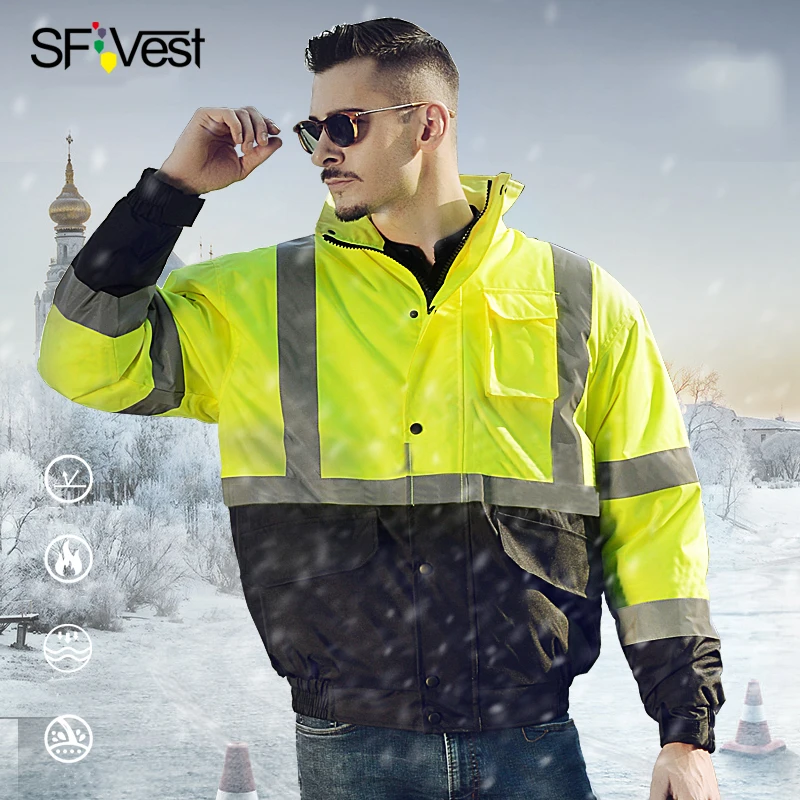 

SFVest High Visibility Reflective Waterproof Rain Warm Jacket Rainwear Coat