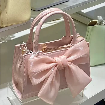 Borse da donna con pochette alla moda Borse estive con fiocco rosa Borse sotto le ascelle femminili Borsa a tracolla quadrata piccola da ragazza dolce 1