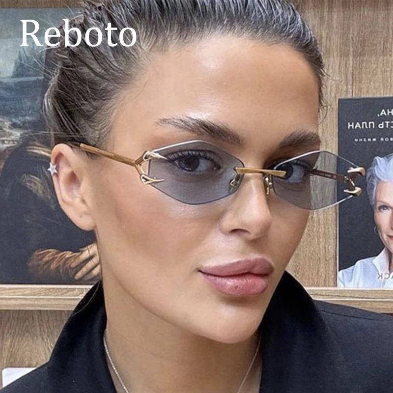 Randlose polygonale Sonnenbrille für Damen 2024, kleiner Metallrahmen, sechseckige Punk-Sonnenbrille für Damen, einzigartige polygonale Sonnenbrille