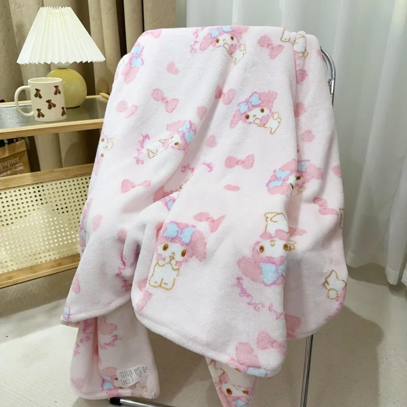 Kawaii Sanrio My Melody Cinnamoroll  Plush Travel Camp Blanket Y2k Cartoon Anime Cute Air Conditioning Sofa Nap Blanket Winter