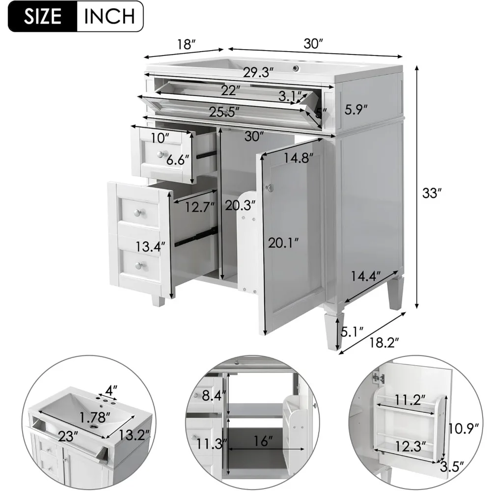 30'' Bathroom Vanity with Single Sink Combo, Modern Bathroom Storage Cabinet with Drawers Doors, Freestanding Vanities