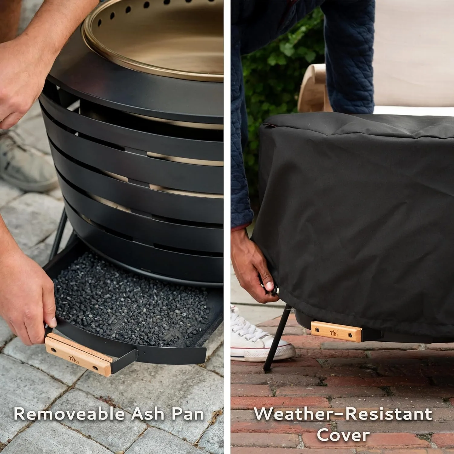 TIKI Brand Patio Fire Pit Wood Burning Outdoor Fire Pit 25 in. Includes Pack Modern Design Removable Ash Pan