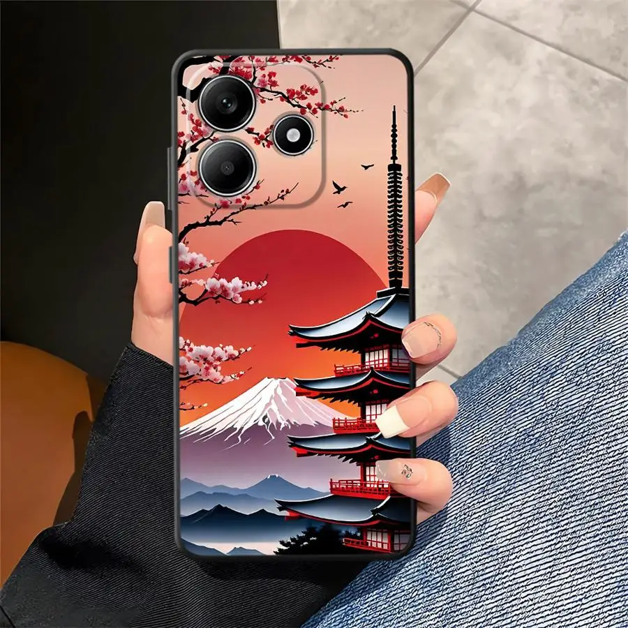 Japanese Ancient House Painting Black Soft Phone Case