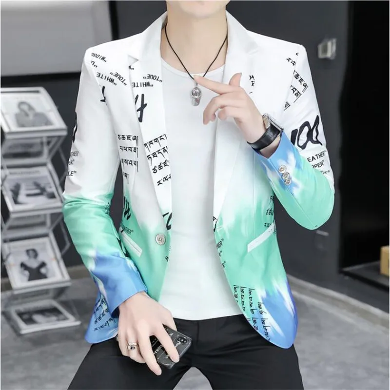 Gradient Color Blazer Spring New Fashion Alphabet Print Suit Jacket Men Business Slim Fit Formal Social Party Tuxedo Blazer men suits jackets