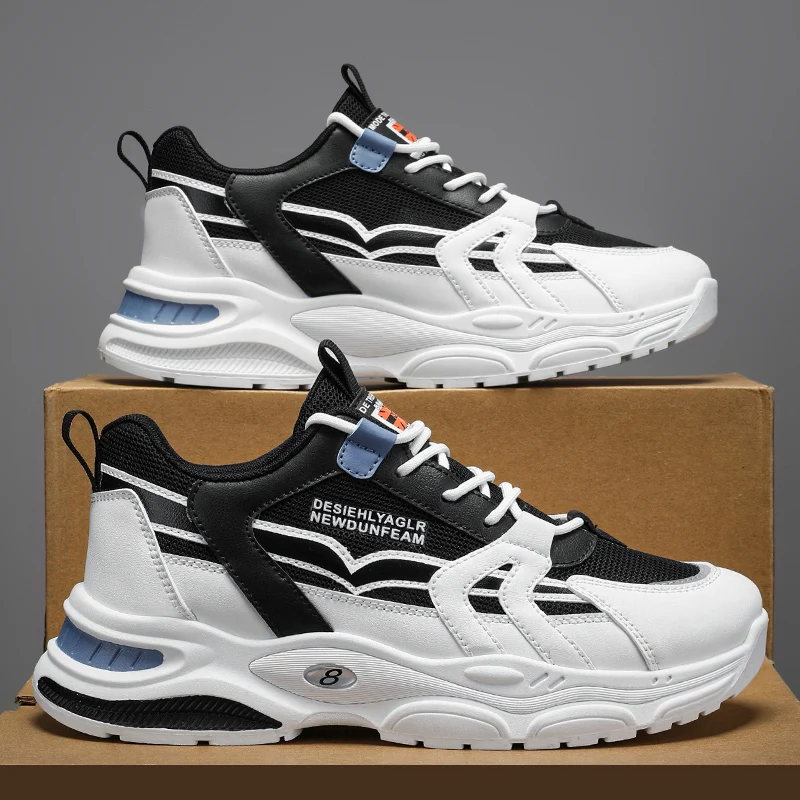 Men's Fashionable Breathable Sports Walking Shoes, Casual Lace-Up Sneakers, Lightweight Pvc Soles for Everyday Use in All Seasons - Outdoor Shoes for Breathable Upper and Comfortable Insole