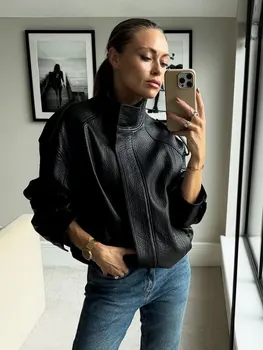 HH الخريف بولي Leather سترة جلدية للنساء موضة شارع العليا معطف جاكيتات سحاب أكمام طويلة معاطف الشتاء سيدة أبلى غير رسمية 6