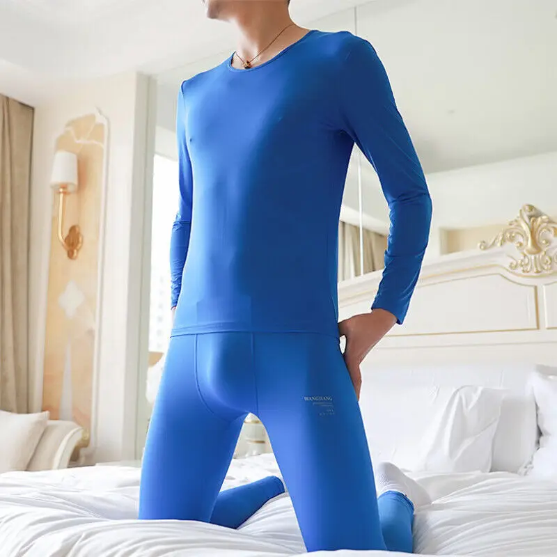 

Ice Silk Long Johns Set for Men Long Sleeves Tee Top Bottom Sport Underwear Set First Layer Thermal Man Compression Underwear