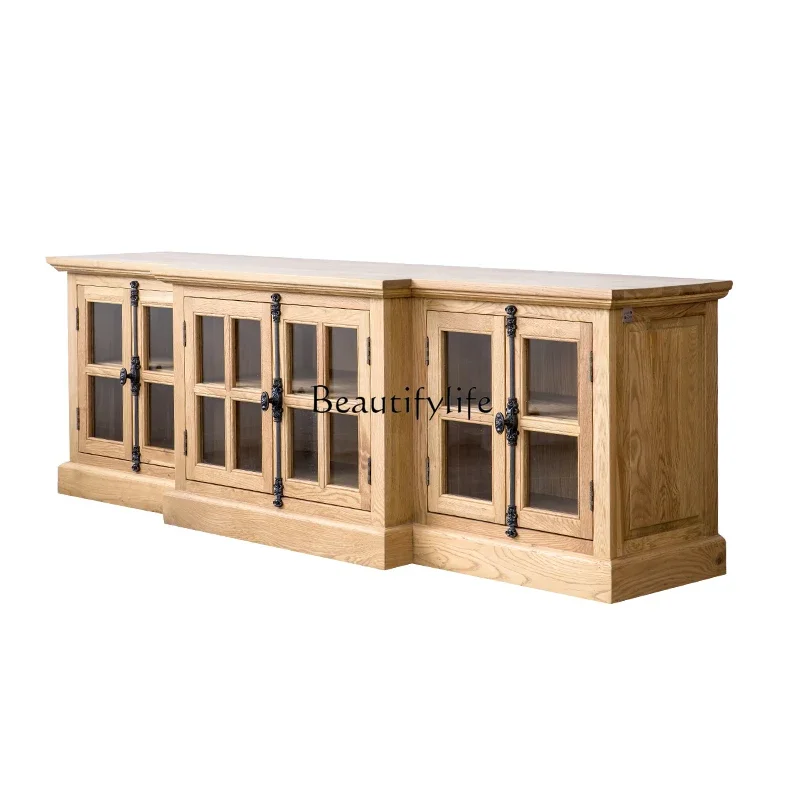 

Imported American Country Oak Solid Wood TV Stand High Light Luxury Log Lock