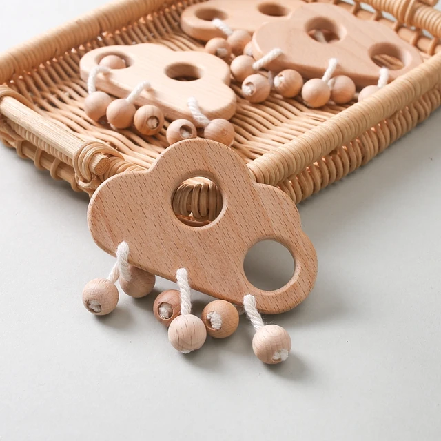 Baby Toys Beech Wooden Teething Cloud Cartoon Horse Wooden Beads Children Stroller Toy Making Noise Rattle Gift DIY Baby Rattles 1