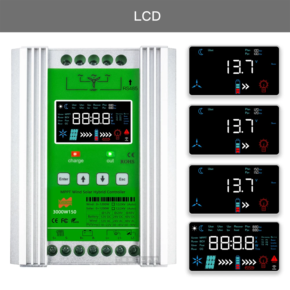 JNGE 300W-3000W ̺긮 MPPT ٶ  ¾ Ʈѷ 12V 24V 48V        WIFI GPRS ̴