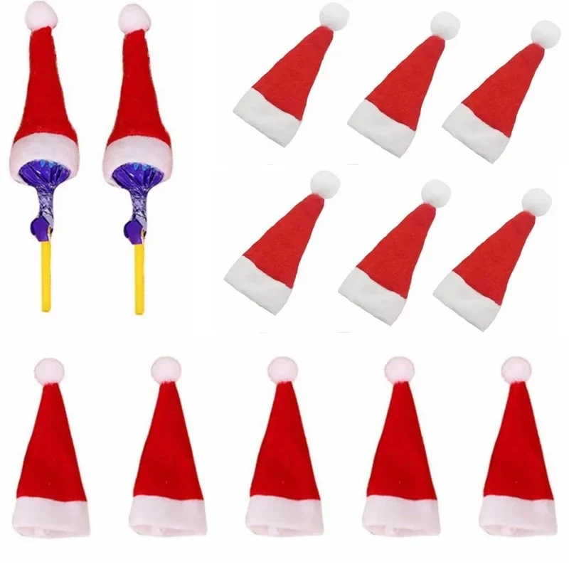 

6pcs Mini Red Christmas Candy Hat Cutlery Set Suitable for Lollipop Candy Cover Party Craft Wrapping Cloth Atmosphere Decoration
