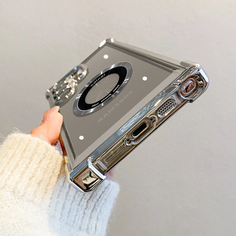 Luxury Plating Magnetic Wireless Charge Case For Samsung S25 S24 Ultra S23 S22 Plus Clear Shockproof Camera Protection Cover