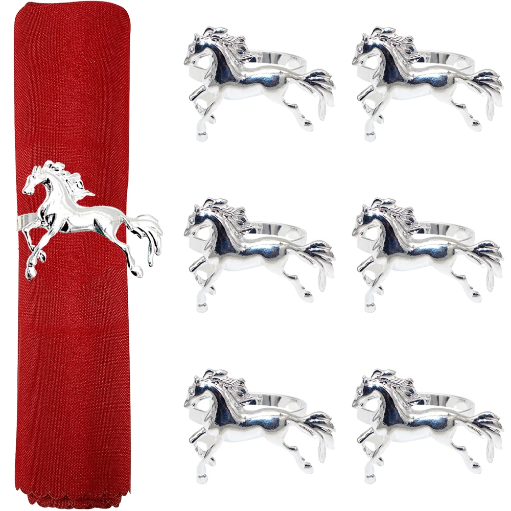 6Pcs Silver Horse Napkin Rings Animal Napkin Holder Metal Table Ring for Birthday Wedding Parties Dinners Holidays Table Decor