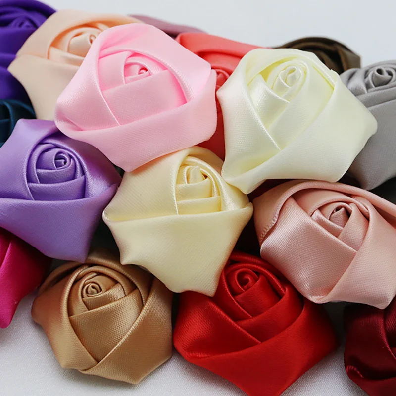 (20Pcs/pack)4cm High Quality Satin Three-dimensional Rose Artificial Flower Wedding Party Dress Decoration Scrapbook DIY Ribbon