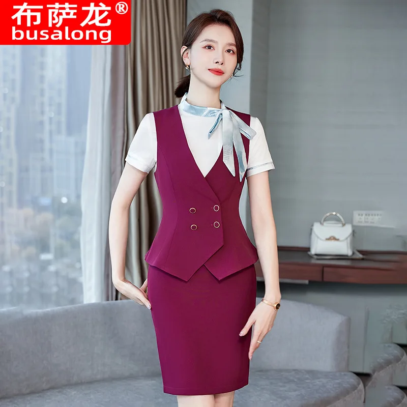 

Women's Professional Vest Suit Spring and Summer Short Sleeve Figure Flattering for Interviews Formal Vest Women's Office Work V
