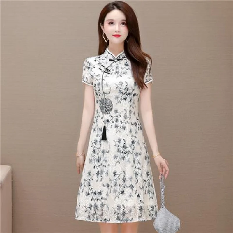 

Improved Edition Dress Female 2023 Summer New Small Retro High end Popular Popular Stand Collar Short Sleeve Dress Female Tops