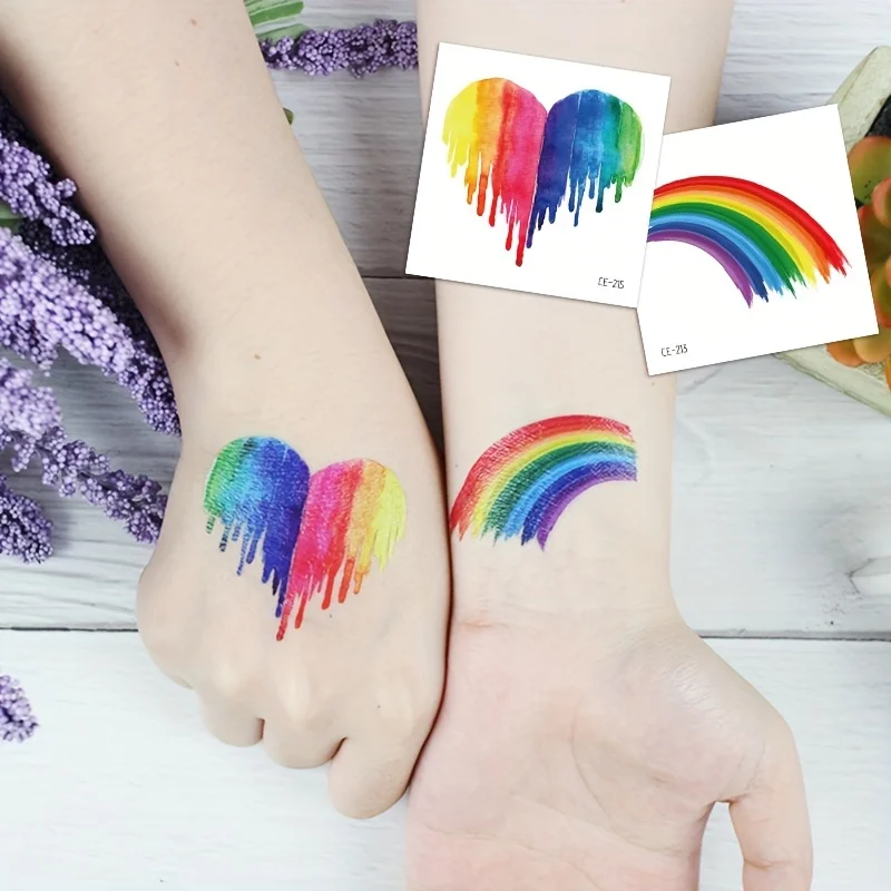 30pcs Rainbow temporary tattoo stickers, butterfly, flower, heart, star, waterproof. Pride Day celebration, suitable for men and