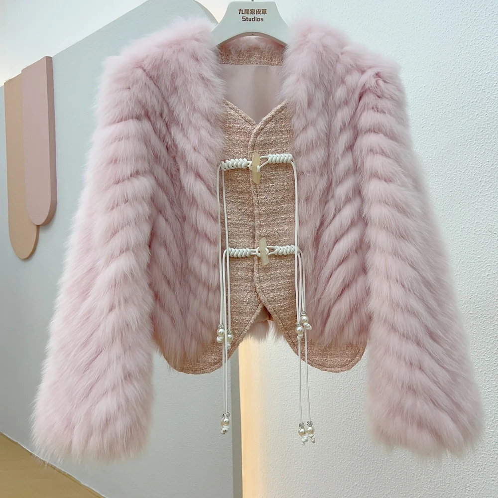 

2023 Women Winter New Style Real Fox Fur Coat High Quality Warm Jacket Streetwear Coat