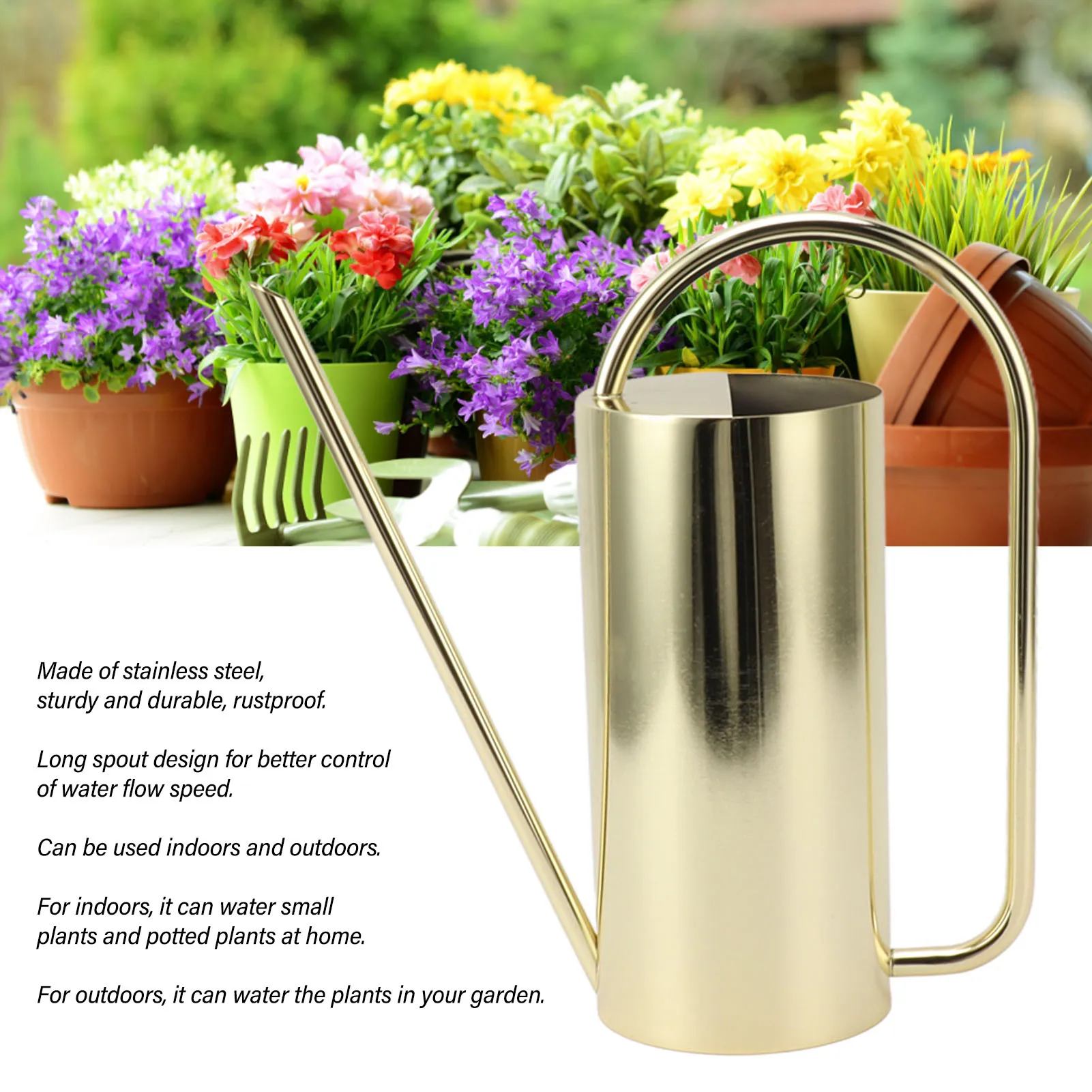 Plants Watering Can Long Spout 1500ml Large Capacity Watering Kettle Stainless Steel Pot Gardening Supplies Plants Watering Can