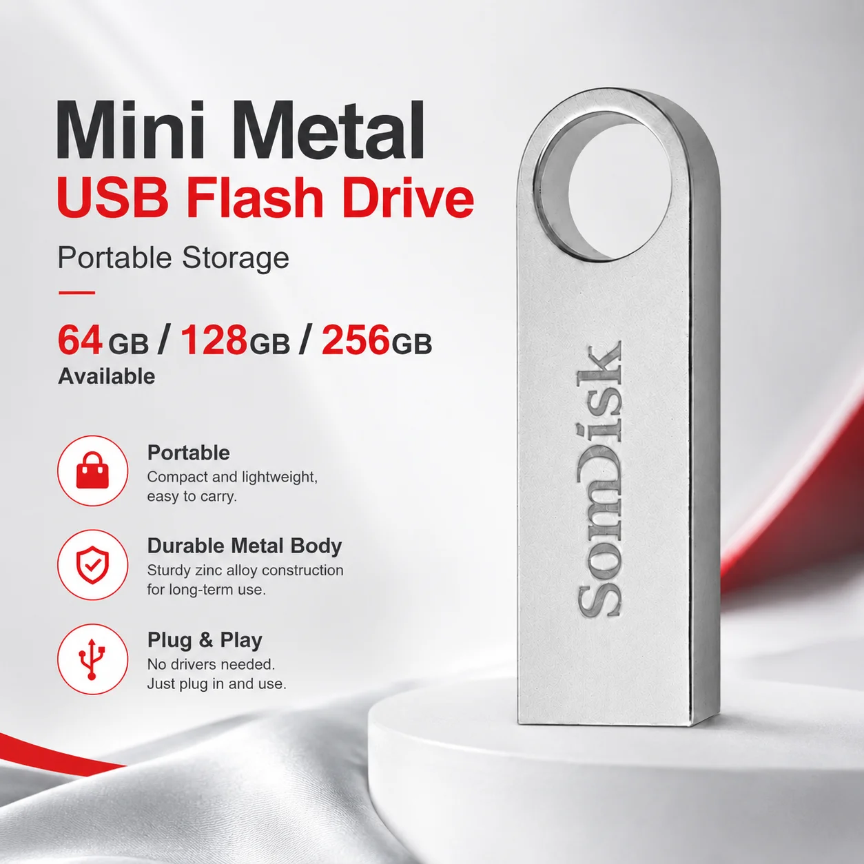 High-Capacity USB 3.0 Flash Drive with Keychain Attachment